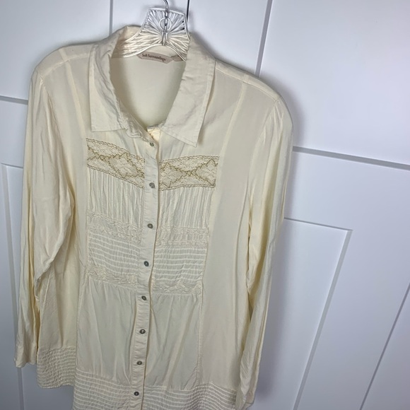 Soft Surroundings MEDIUM Ivory Tunic Blouse Button Front Lace Embroidered Fairy - Picture 4 of 8